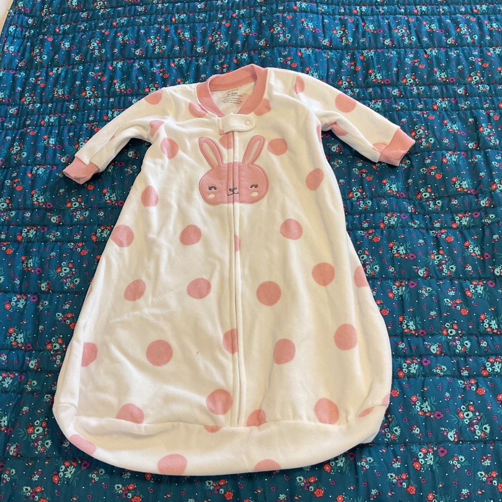 Carters Baby Girls Pink Polka Dot Bunny Fleece Sleep Sack Wearable Blanket 0-3M